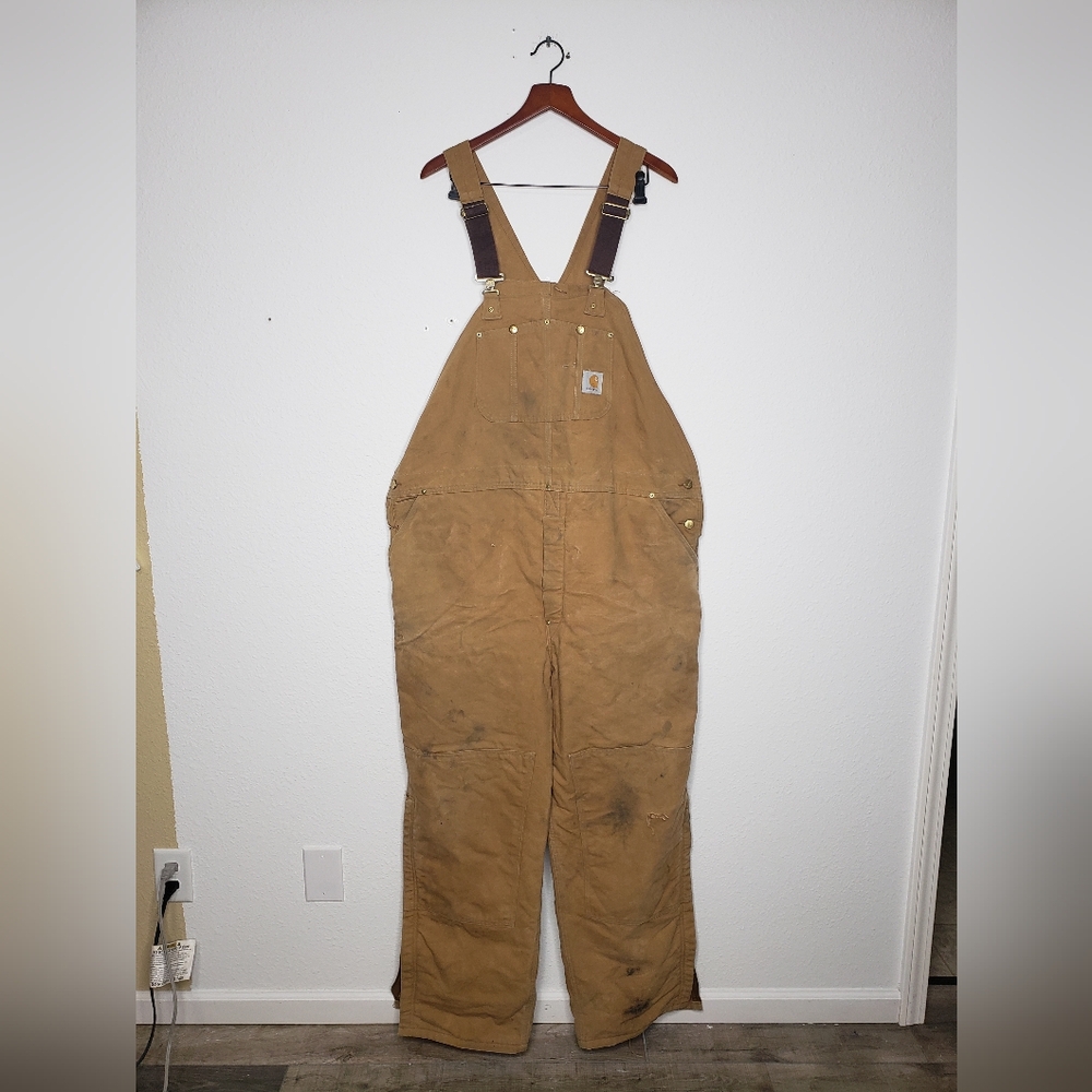 Vintage Carhartt Mens Quilted Lined Overalls Canvas Size 50x32 USA Union 80s
